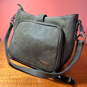 Green Suede Crossbody Bag with Adjustable Strap